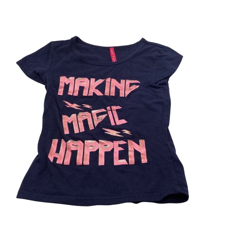 Cute 4 U Toddler Girls‎ 4T Navy Graphic "Making Magic Happen" Short Sleeve Shirt